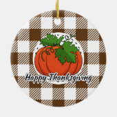 Pumpkin op bruine speldenbank - Happy Thanksgiving Keramisch Ornament (Achterkant)