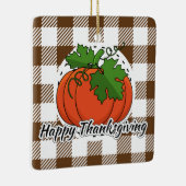 Pumpkin op bruine speldenbank - Happy Thanksgiving Keramisch Ornament (Rechts)