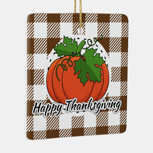 Pumpkin op bruine speldenbank - Happy Thanksgiving Keramisch Ornament (Rechts)