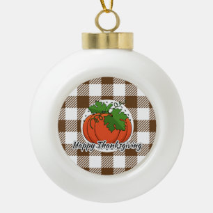 Pumpkin op bruine speldenbank - Happy Thanksgiving Keramische Bal Ornament