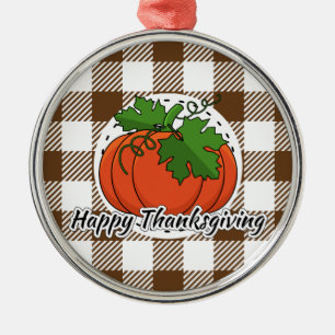 Pumpkin op bruine speldenbank - Happy Thanksgiving Metalen Ornament