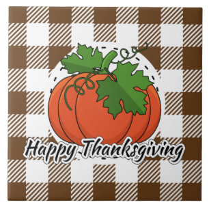 Pumpkin op bruine speldenbank - Happy Thanksgiving Tegeltje