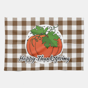 Pumpkin op bruine speldenbank - Happy Thanksgiving Theedoek