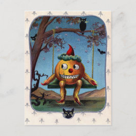 Pumpkin op een zwaai bij de Halloween nacht Briefkaart