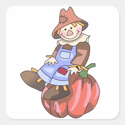 Pumpkin op Scarecrow Vierkante Sticker (Voorkant)