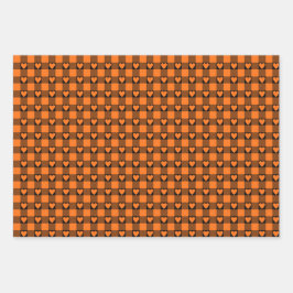 Pumpkin Orange Black Buffalo Heart Plaid Inpakpapier Vel
