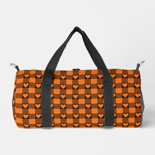 Pumpkin Orange Black Buffalo Heart Plaid Plunjezak (Voorkant)