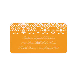 Pumpkin Oranje Damask Lace Return Address Label