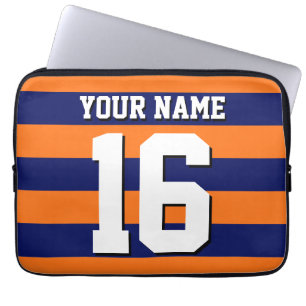 Pumpkin Oranje Navy Blue Team Jersey Preppy Stripe Laptop Sleeve