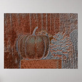 Pumpkin Oranje Silver Metallic Elegant Autumn Poster