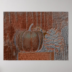 Pumpkin Oranje Silver Metallic Elegant Autumn Poster