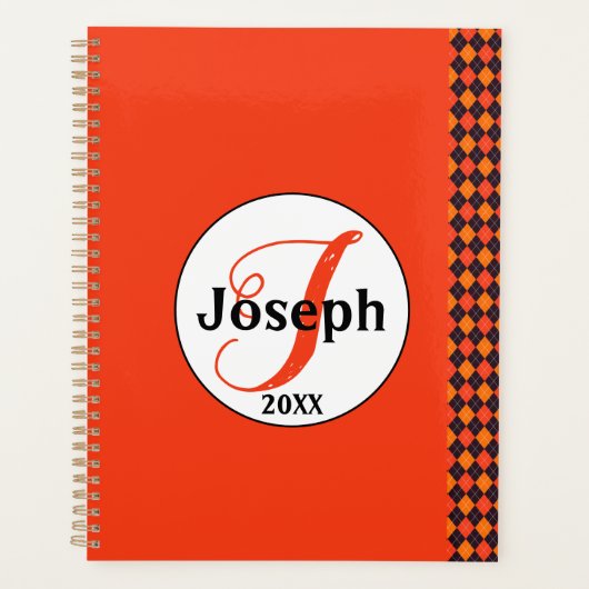 Pumpkin Oranje Tangerine Black Argyle Monogramed Planner (Voorkant)
