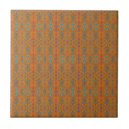 Pumpkin oranje turquoise geometrisch decor kat tegeltje
