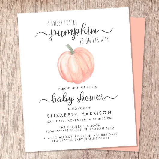 Pumpkin Oranje Waterverf Baby shower Uitnodiging