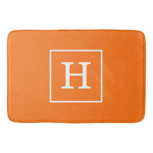 Pumpkin Oranje White Framed Initiaal Monogram Badmat