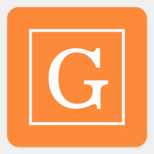 Pumpkin Oranje White Framed Initiaal Monogram Vierkante Sticker