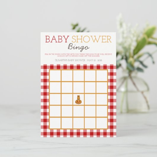 Pumpkin Owl & Gingham Baby shower Bingo Kaart (Staand voorkant)