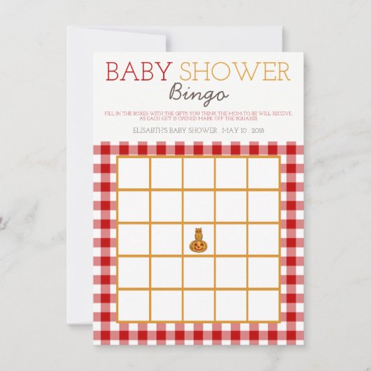 Pumpkin Owl & Gingham Baby shower Bingo Kaart (Voorkant)