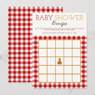 Pumpkin Owl & Gingham Baby shower Bingo Kaart