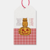 Pumpkin Owl & Gingham Baby shower Cadeaulabel (Voorkant)