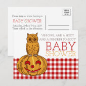 Pumpkin Owl & Gingham Baby shower Invitation Uitnodiging Briefkaart (Voorkant / Achterkant)