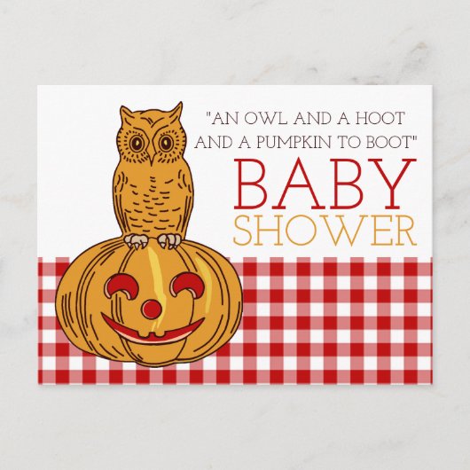 Pumpkin Owl & Gingham Baby shower Invitation Uitnodiging Briefkaart (Voorkant)
