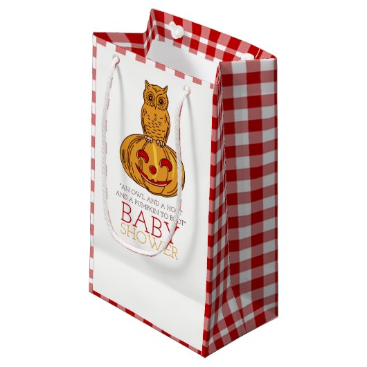 Pumpkin Owl & Gingham Baby shower Klein Cadeauzakje (Voorkant Gekanteld)