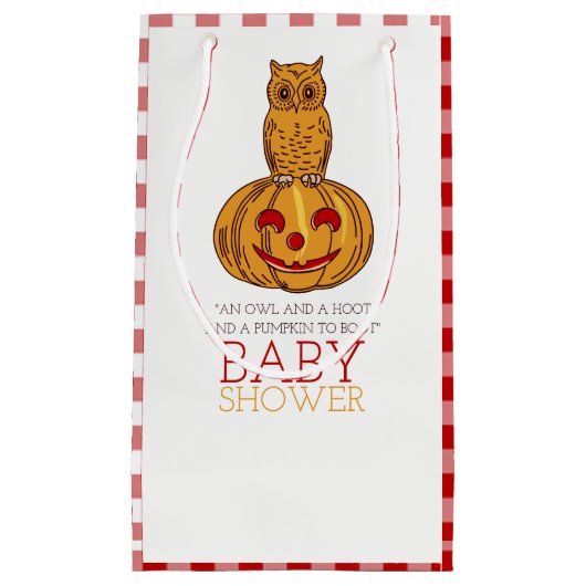 Pumpkin Owl & Gingham Baby shower Klein Cadeauzakje (Voorkant)