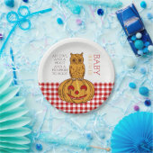 Pumpkin Owl & Gingham Baby shower Papieren Bordje (Feest)