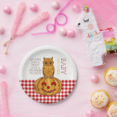 Pumpkin Owl & Gingham Baby shower Papieren Bordje (Feest)