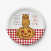 Pumpkin Owl & Gingham Baby shower Papieren Bordje (Voorkant)