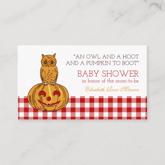 Pumpkin Owl & Gingham Baby shower Ticket Invite Informatiekaartje (Voorkant)