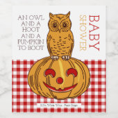 Pumpkin Owl & Gingham Baby shower Wijn Etiket (Enkel label)