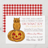 Pumpkin Owl & Gingham Het is een 'Baby Boy'-aankon Aankondiging (Voorkant / Achterkant)