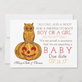Pumpkin Owl & Gingham New Baby Announge Aankondiging (Voorkant)