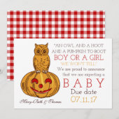 Pumpkin Owl & Gingham New Baby Announge Aankondiging (Voorkant / Achterkant)