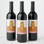 Pumpkin Owl & Gingham New Baby Announge Wijn Etiket (Flessen)