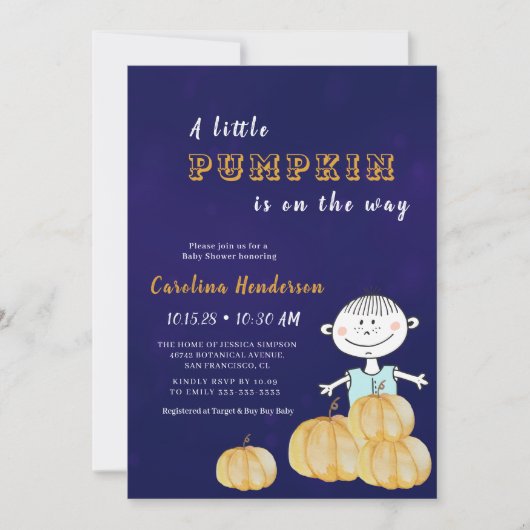 Pumpkin Paars Funny Boy Baby shower Kaart (Voorkant)