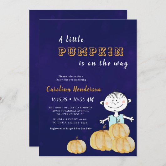 Pumpkin Paars Funny Boy Baby shower Kaart (Voorkant / Achterkant)