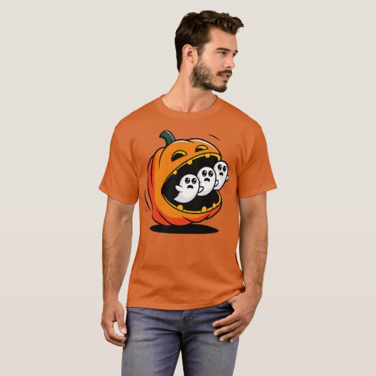 Pumpkin PacMan Eating Ghosts T-shirt (Voorkant volledig)