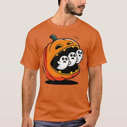 Pumpkin PacMan Eating Ghosts T-shirt (Voorkant)