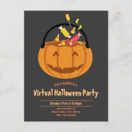 Pumpkin Pail Snoep Grijs Virtual Halloween Party Uitnodiging Briefkaart