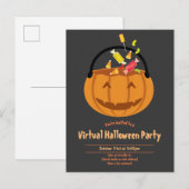 Pumpkin Pail Snoep Grijs Virtual Halloween Party Uitnodiging Briefkaart (Voorkant / Achterkant)