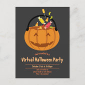 Pumpkin Pail Snoep Grijs Virtual Halloween Party Uitnodiging Briefkaart (Voorkant)