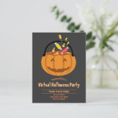 Pumpkin Pail Snoep Grijs Virtual Halloween Party Uitnodiging Briefkaart (Staand voorkant)