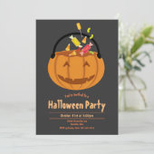 Pumpkin Pail Snoep Kind Halloween Party Kaart (Staand voorkant)