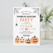 Pumpkin Painting Birthday Party Halloween Kaart (Staand voorkant)