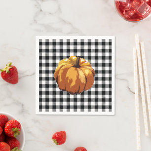 Pumpkin Painting Black Check Gingham Pattern Servet