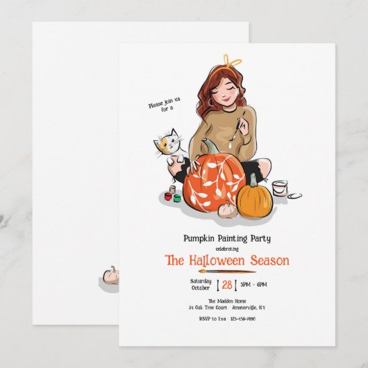 Pumpkin Painting Party Kaart (Voorkant / Achterkant)