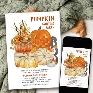 Pumpkin Painting Rustic Farmhouse Halloween Party Kaart